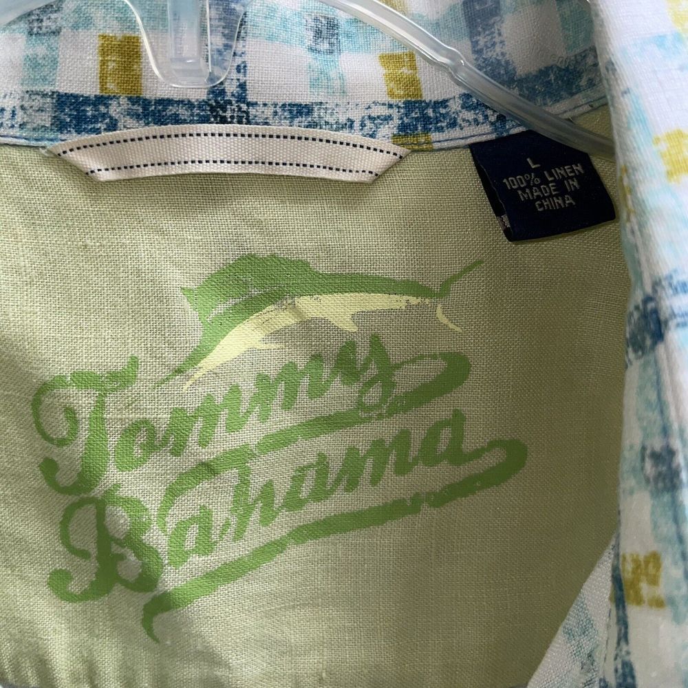 Tommy Bahama L 100% Linen Windowpane Plaid Casual Button Down Shirt - Picture 6 of 6